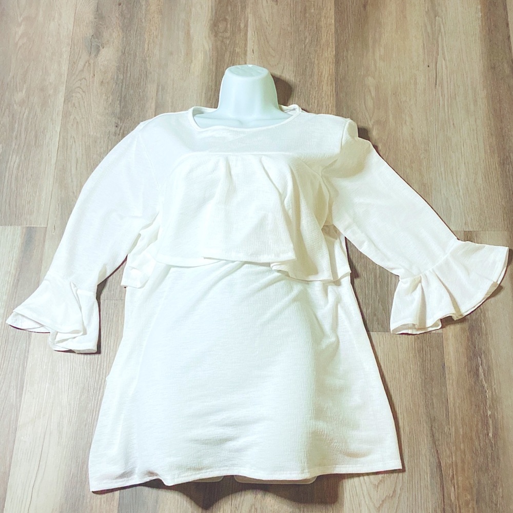 White Ruffle Hem Peplum Top | Plus Size 0X